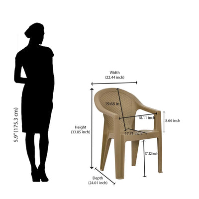 Nilkamal Exotica Plastic Arm Chair (Rattan Dark Beige) - Size In Inches