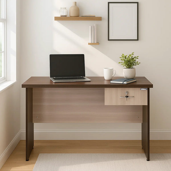 Buy Nilkamal Enzo Office 4 ft Table (Brown & Cloud Ash) Online In