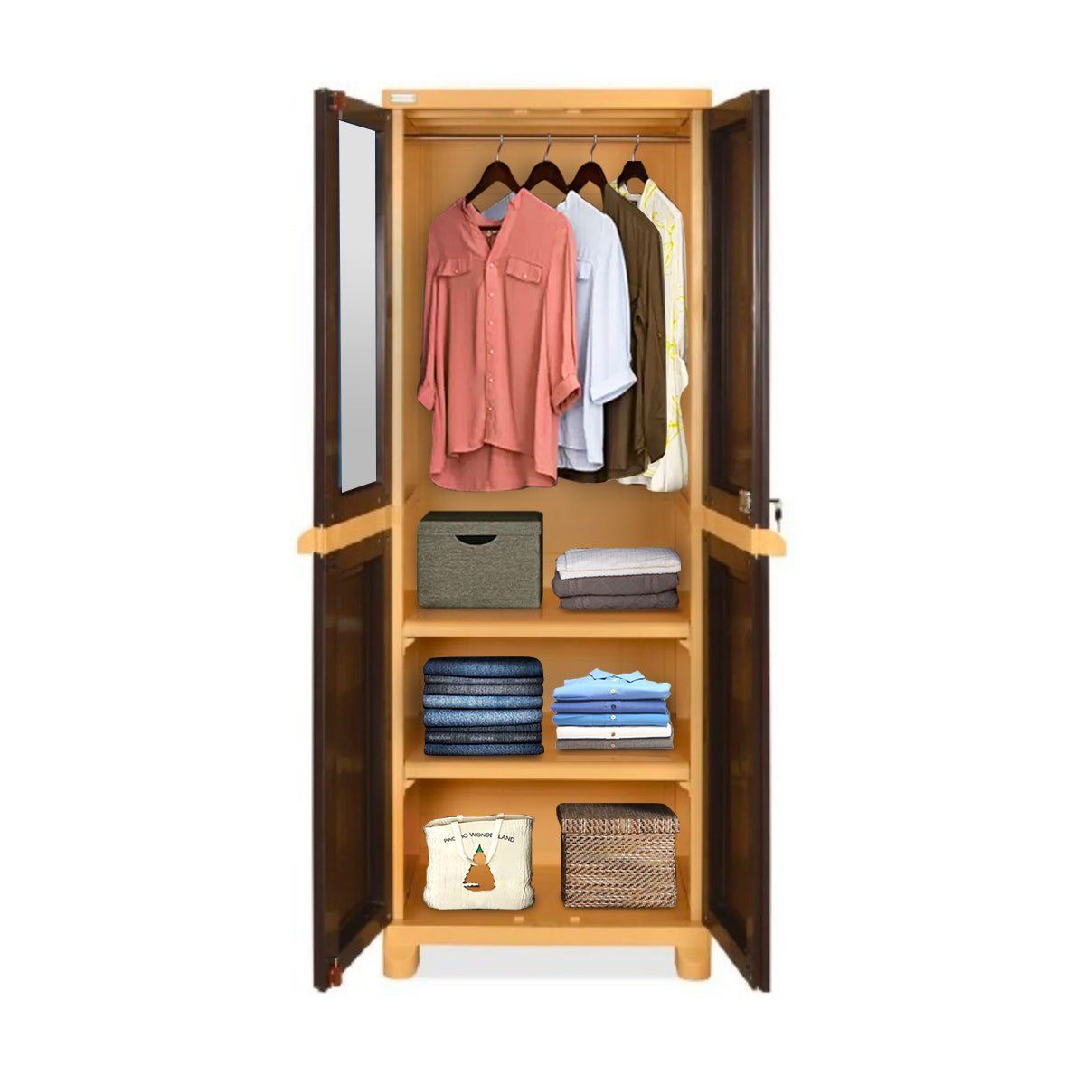 Nilkamal Freedom Big 1 (FB1M) Plastic Storage Cabinet with Mirror (Weather Brown & Biscuit)