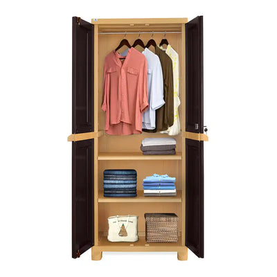 Nilkamal Freedom Big 1 (FB1) Plastic Storage Cabinet (Weathered Brown and Biscuit) - Open View with Cloths