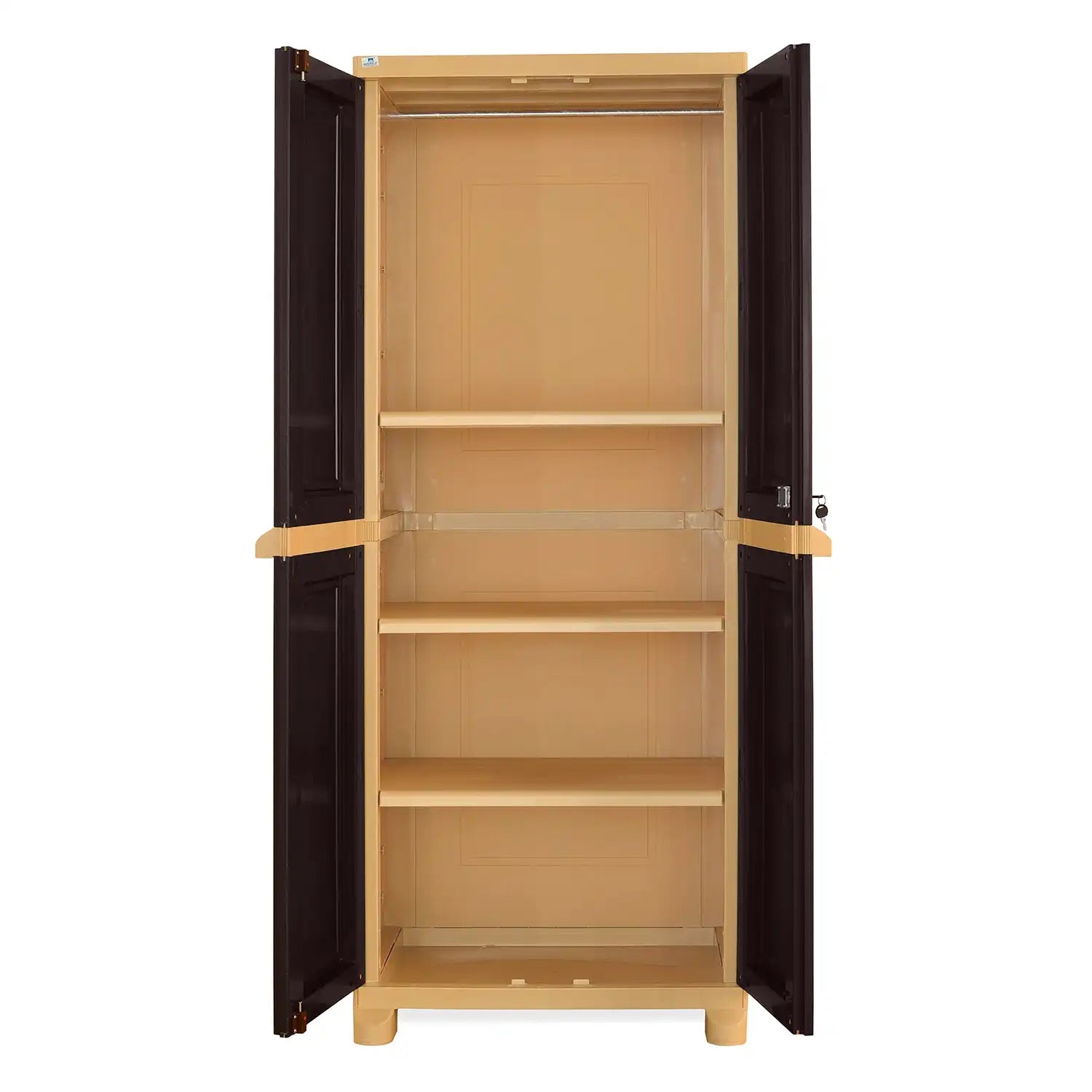 Nilkamal Freedom Big 1 (FB1) Plastic Storage Cabinet (Weathered Brown and Biscuit) - Open View with Storage