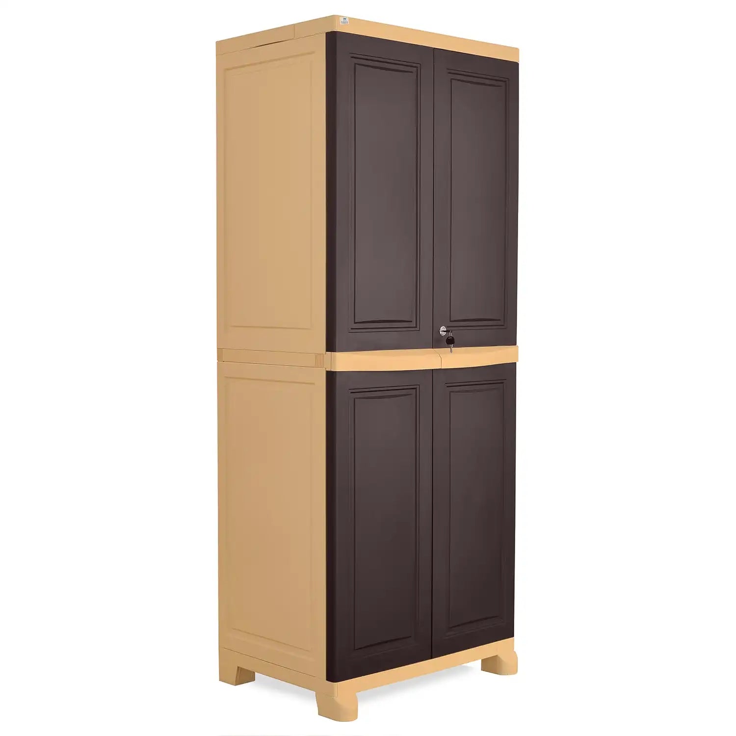 Nilkamal Freedom Big 1 (FB1) Plastic Storage Cabinet (Weathered Brown and Biscuit) - Slight Side View-3
