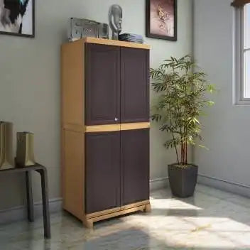 Nilkamal Freedom Big 1 (FB1) Plastic Storage Cabinet (Weathered Brown and Biscuit) - Slight Side View-2