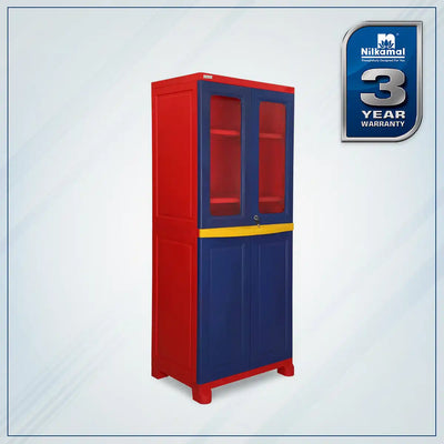 Nilkamal Freedom Big 2 (FB 2) Plastic Storage Cabinet – Slight Side View (Blue & Red)