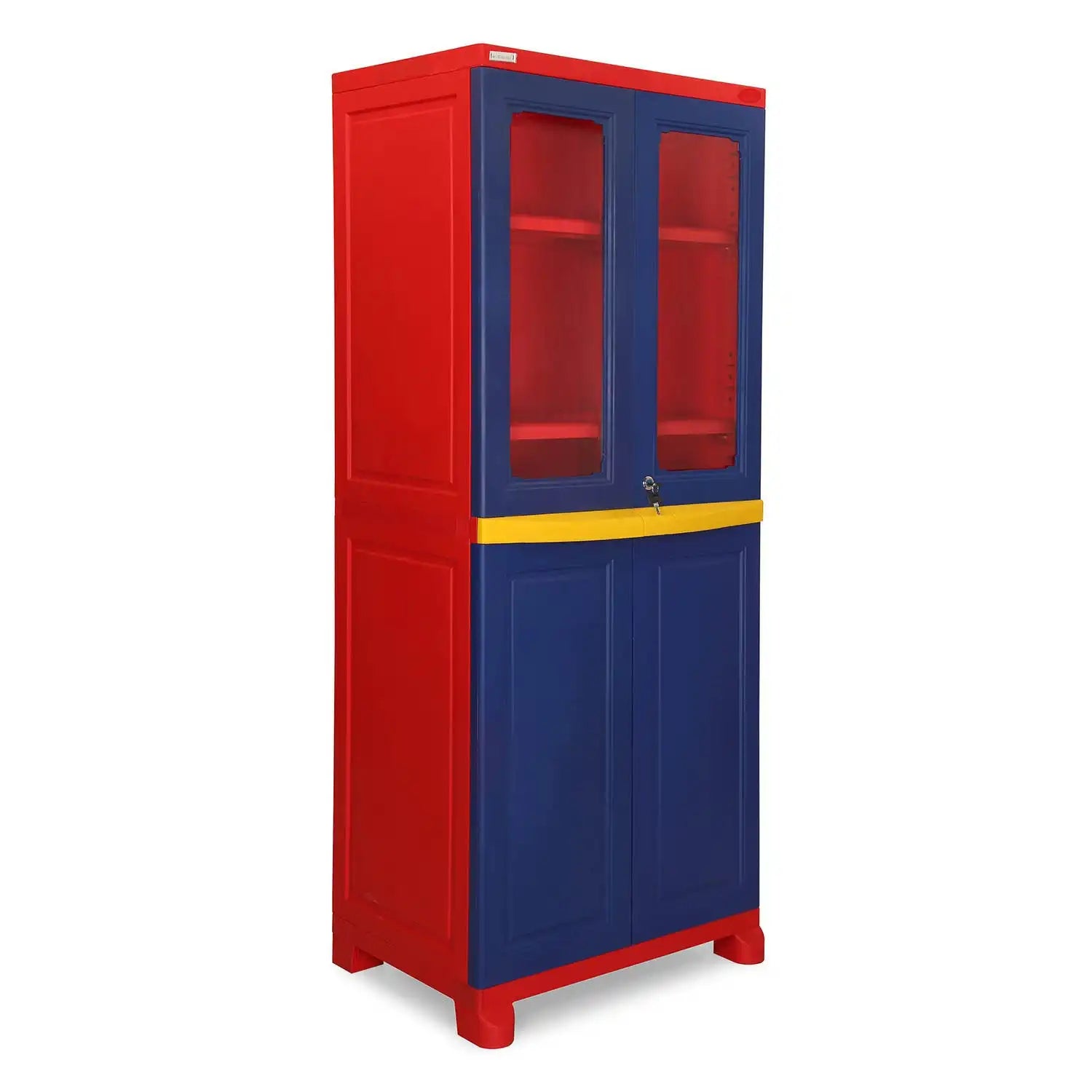 Nilkamal Freedom Big 2 (FB 2) Plastic Storage Cabinet – Side Angle View (Blue & Red)