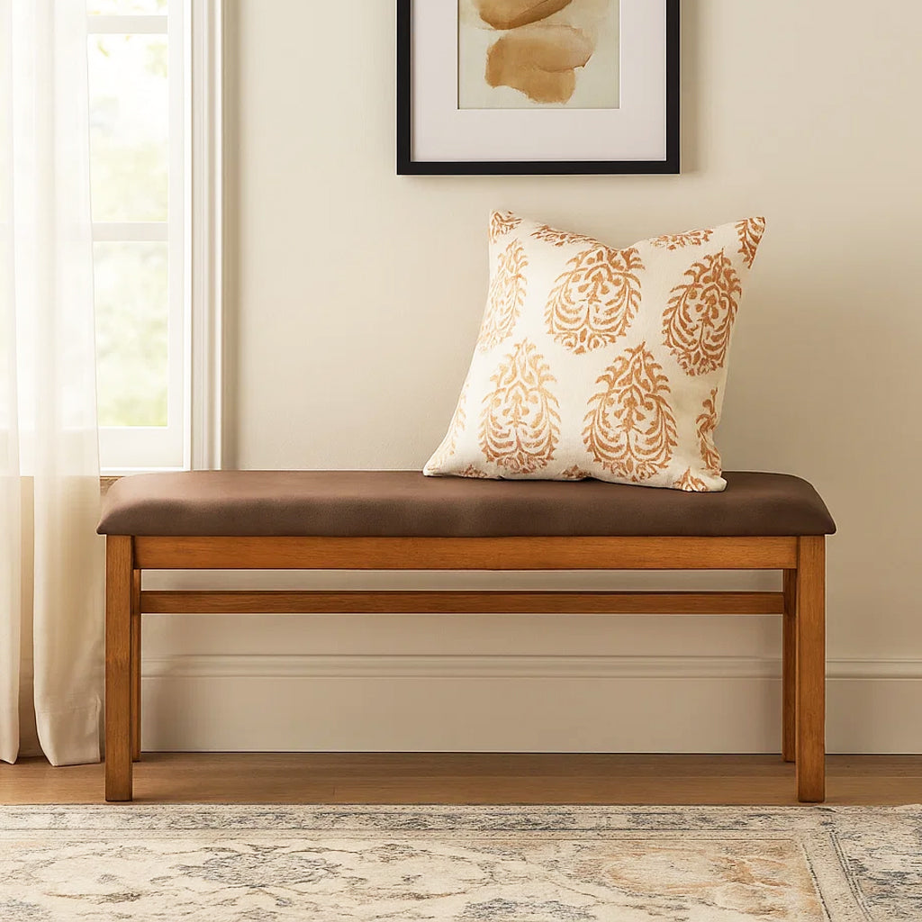 Nilkamal Leaf Multi Use Long Sitting Bench for Living Room | Dining Room (Walnut)