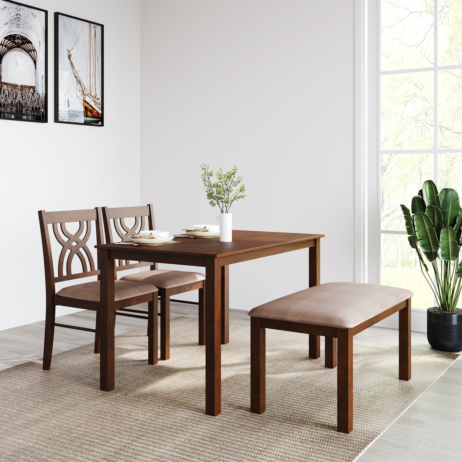 Nilkamal Alice 4 Seater Dining Set With Bench (Antique Cherry)