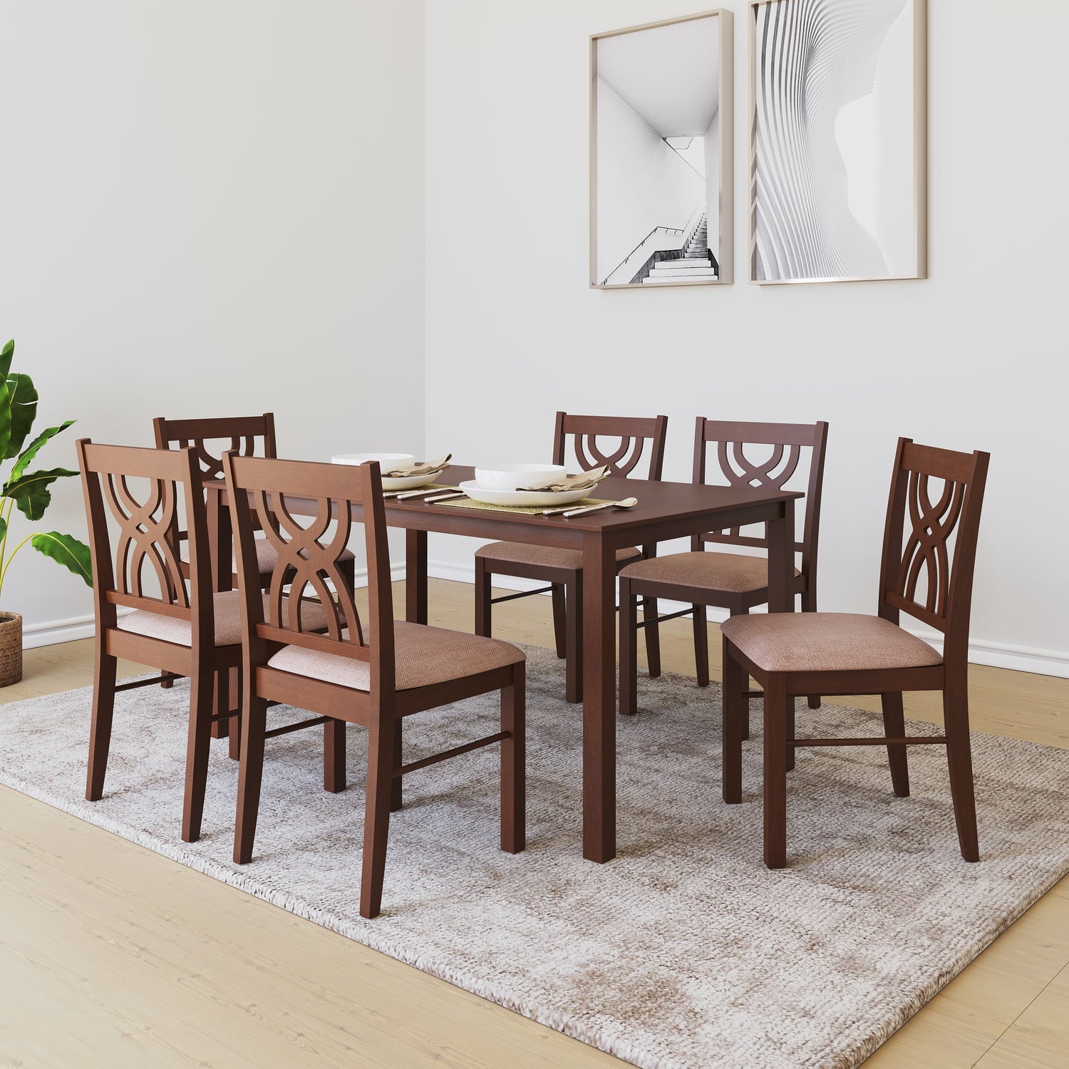 Nilkamal Alice 6 Seater Dining Set (Antique Cherry)
