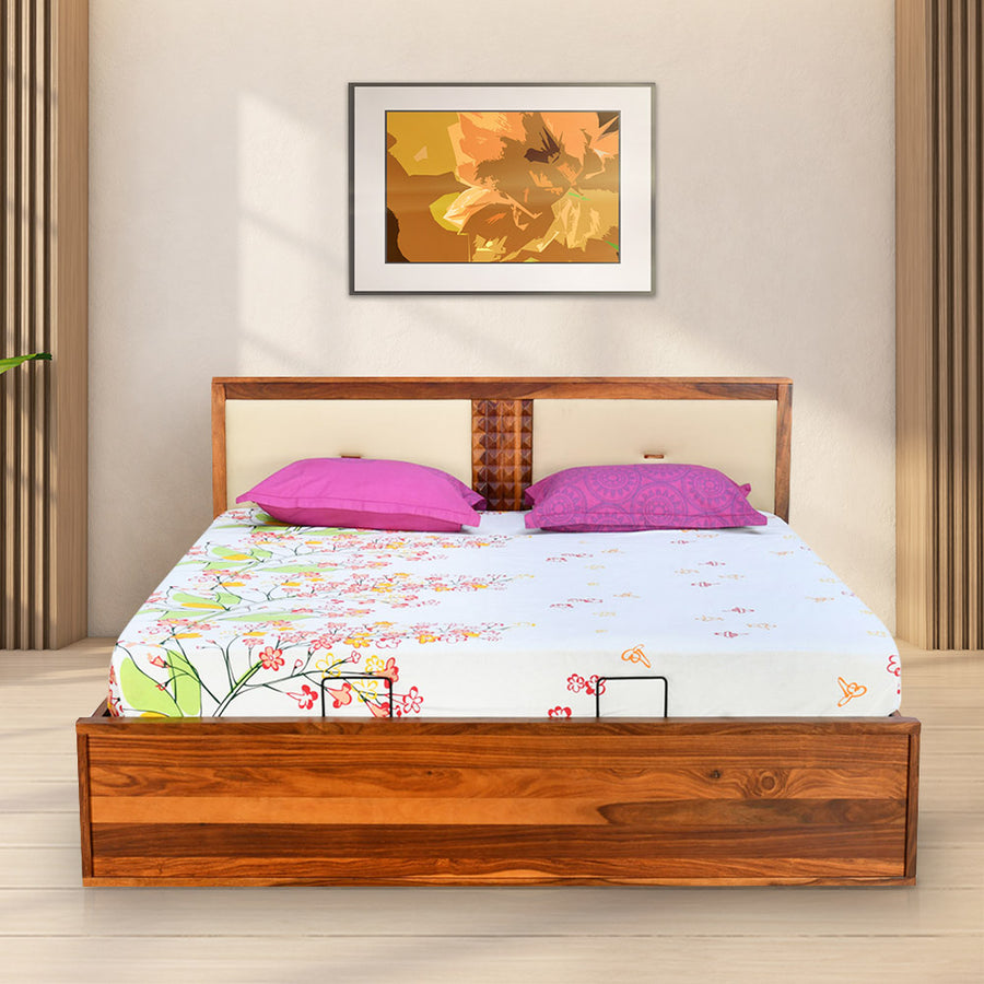 Nilkamal Dewsbury Solid Wood Queen Bed with Hydraulic Storage (Walnut)