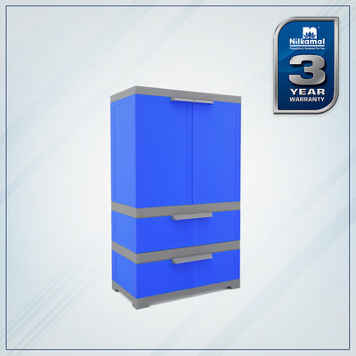Nilkamal Freedom FMDR 2B Plastic Storage Cabinet with 2 Drawer (Deep Blue / Grey)