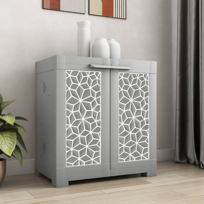 Nilkamal Freedom Star (FMSC09STR) Plastic Shoe Cabinet (Haze Grey & Milky White)