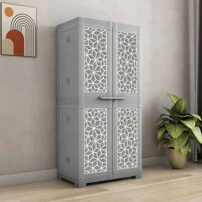 Nilkamal Freedom Star (FMSC18STR) Plastic Shoe Cabinet (Haze Grey & Milky White) - Main View