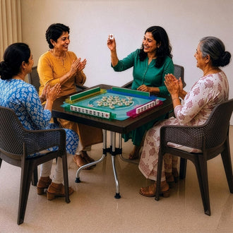 Nilkamal Orchid Mahjong Table and Captain Chair Set (Rust Brown)