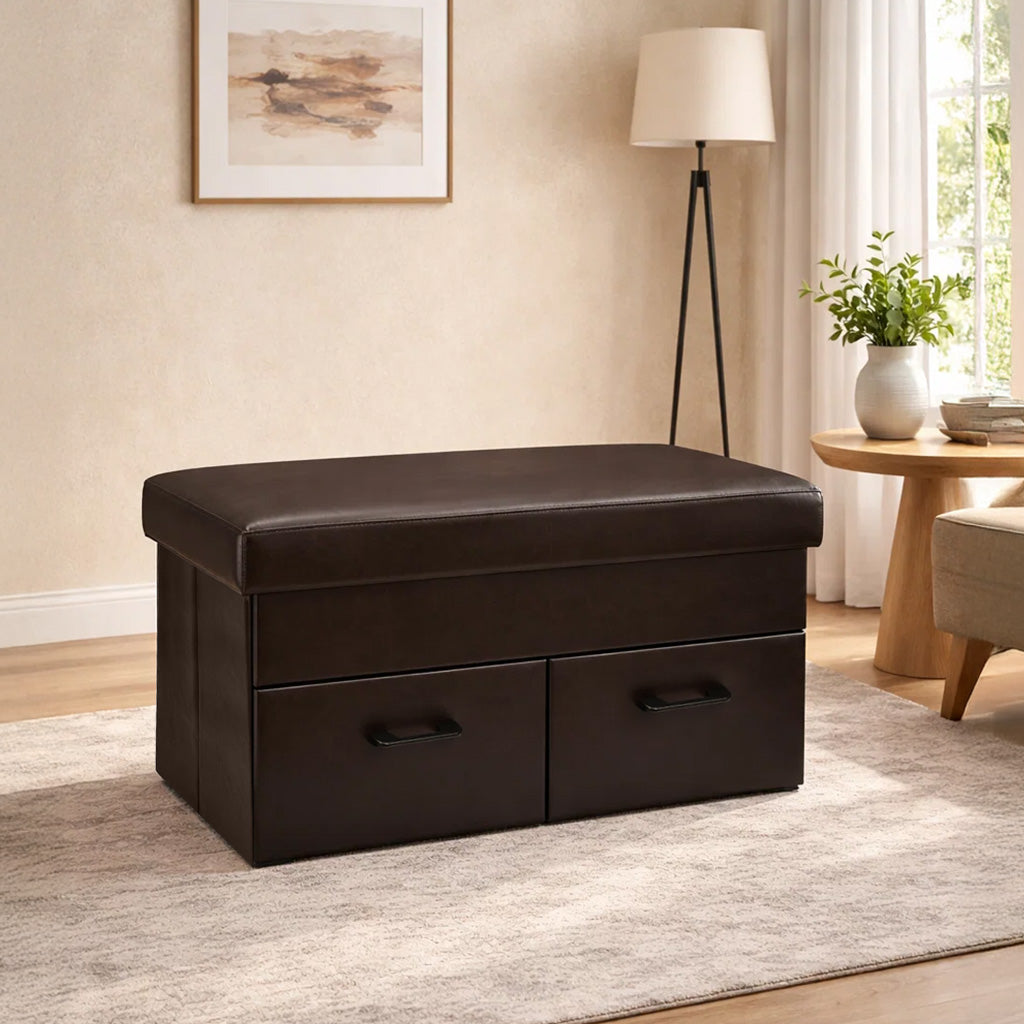 Buy Nilkamal Flexi Big Foldable Ottoman with 2 Drawers (Brown) Online