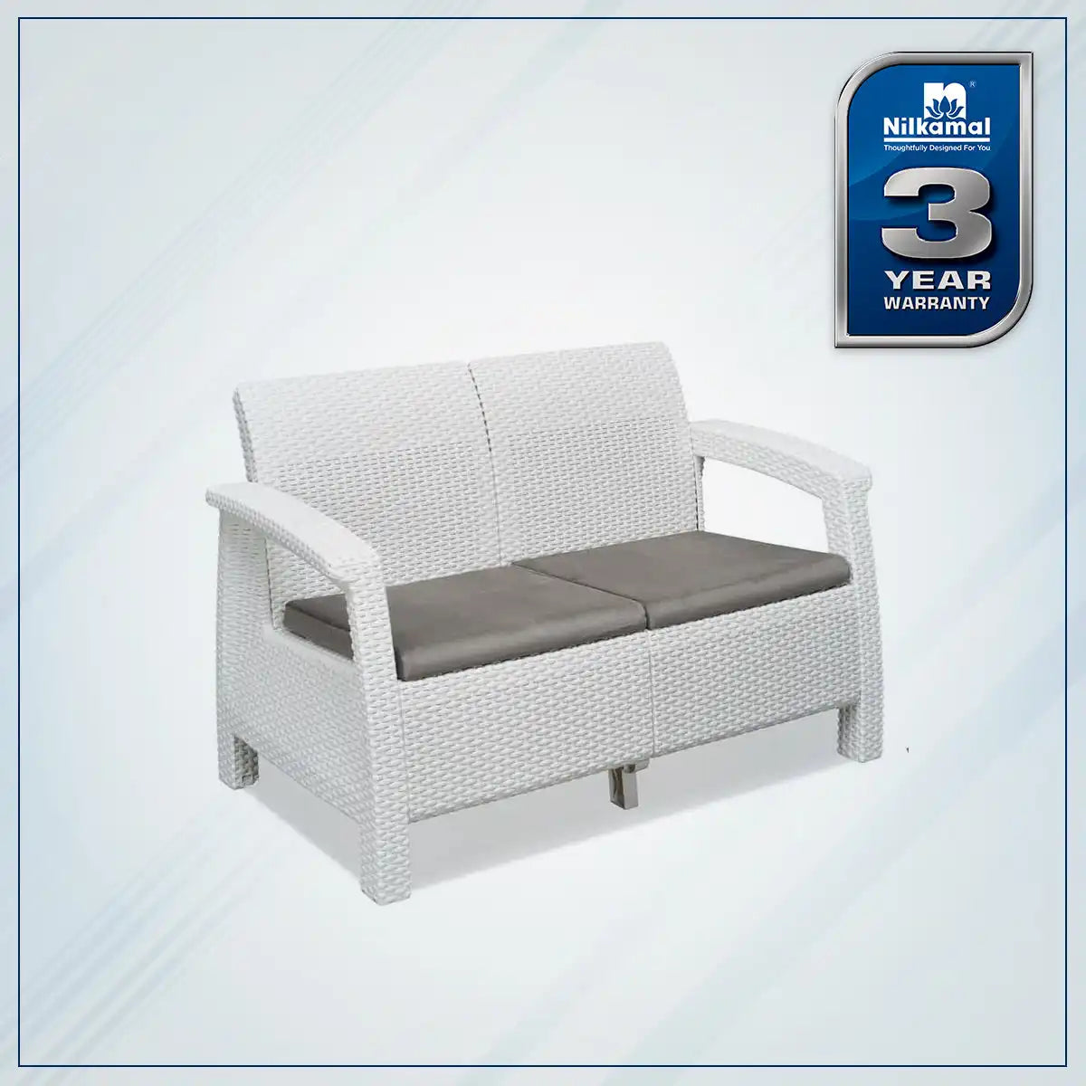 Nilkamal Goa Plastic 2 Seater Sofa with Cushion (Milky White and Grey) - Slight Side View