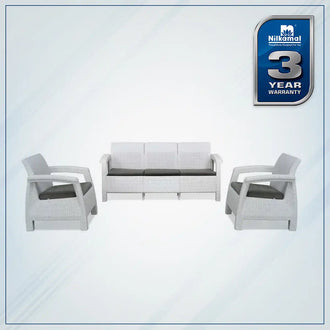 Nilkamal Goa Plastic 3 + 1 + 1 Seater Sofa with Cushion (Milky White and Grey)