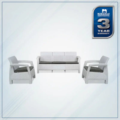 Nilkamal Goa Plastic 3 + 1 + 1 Seater Sofa with Cushion (Milky White and Grey) - Sofa Chair Set View-1