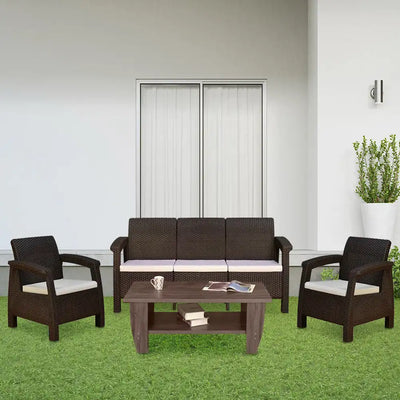 Nilkamal Goa Sofa Set with Cushion (3+1+1 Seater) - Full Setup Front View With Table