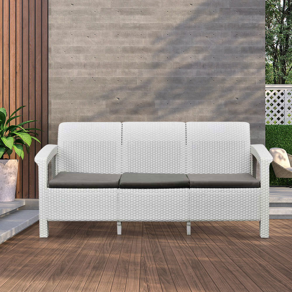 Nilkamal Goa Plastic 3 Seater Sofa with Cushion (Milky White and Grey)