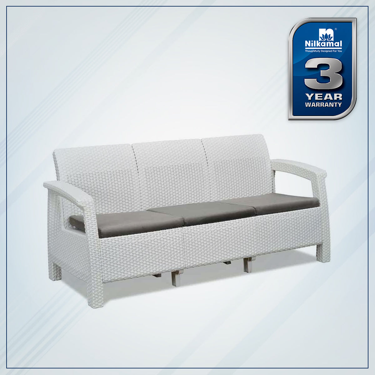 Nilkamal Goa Plastic 3 Seater Sofa with Cushion (Milky White and Grey)
