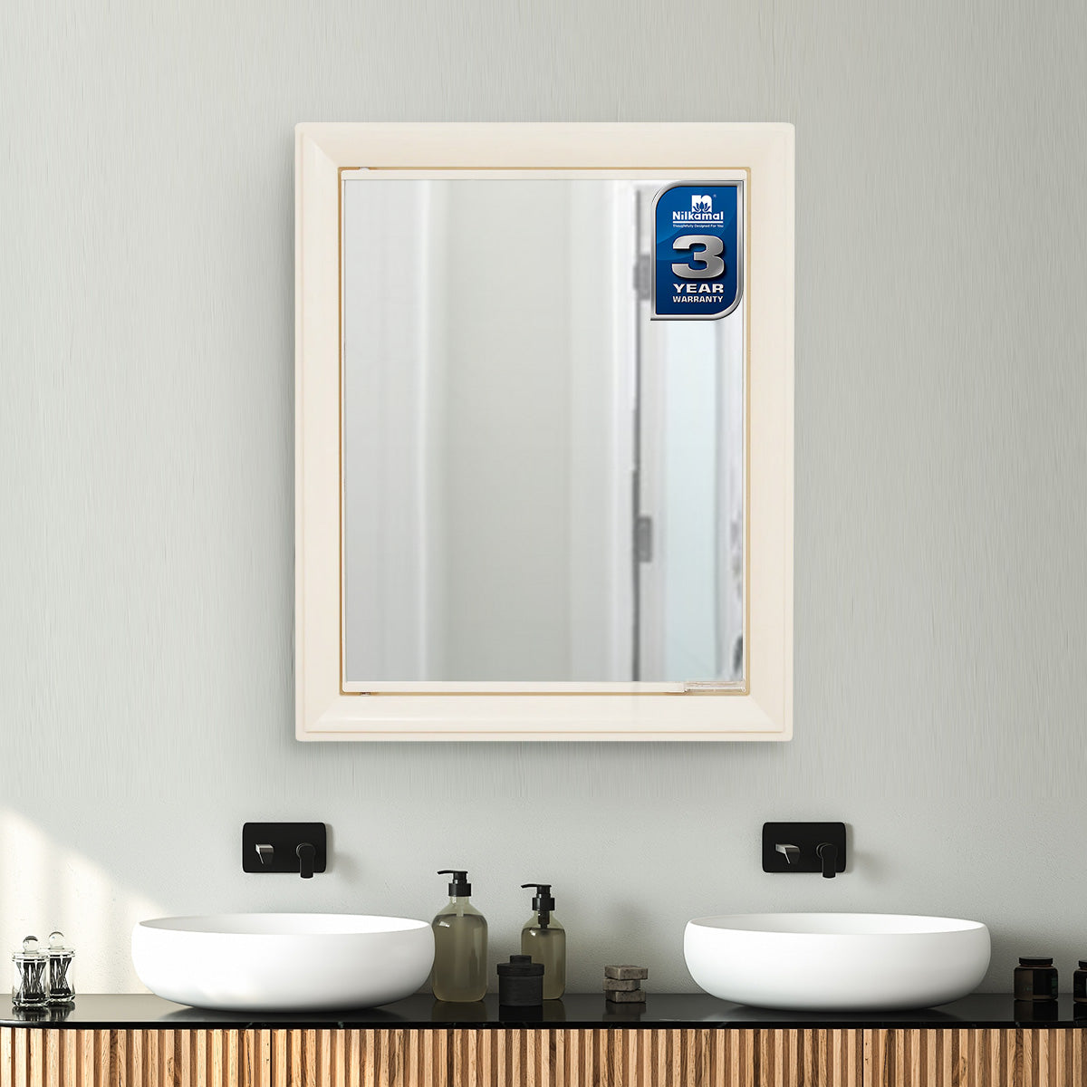 Nilkamal Gem Plastic Cabinet with Mirror (Ivory)