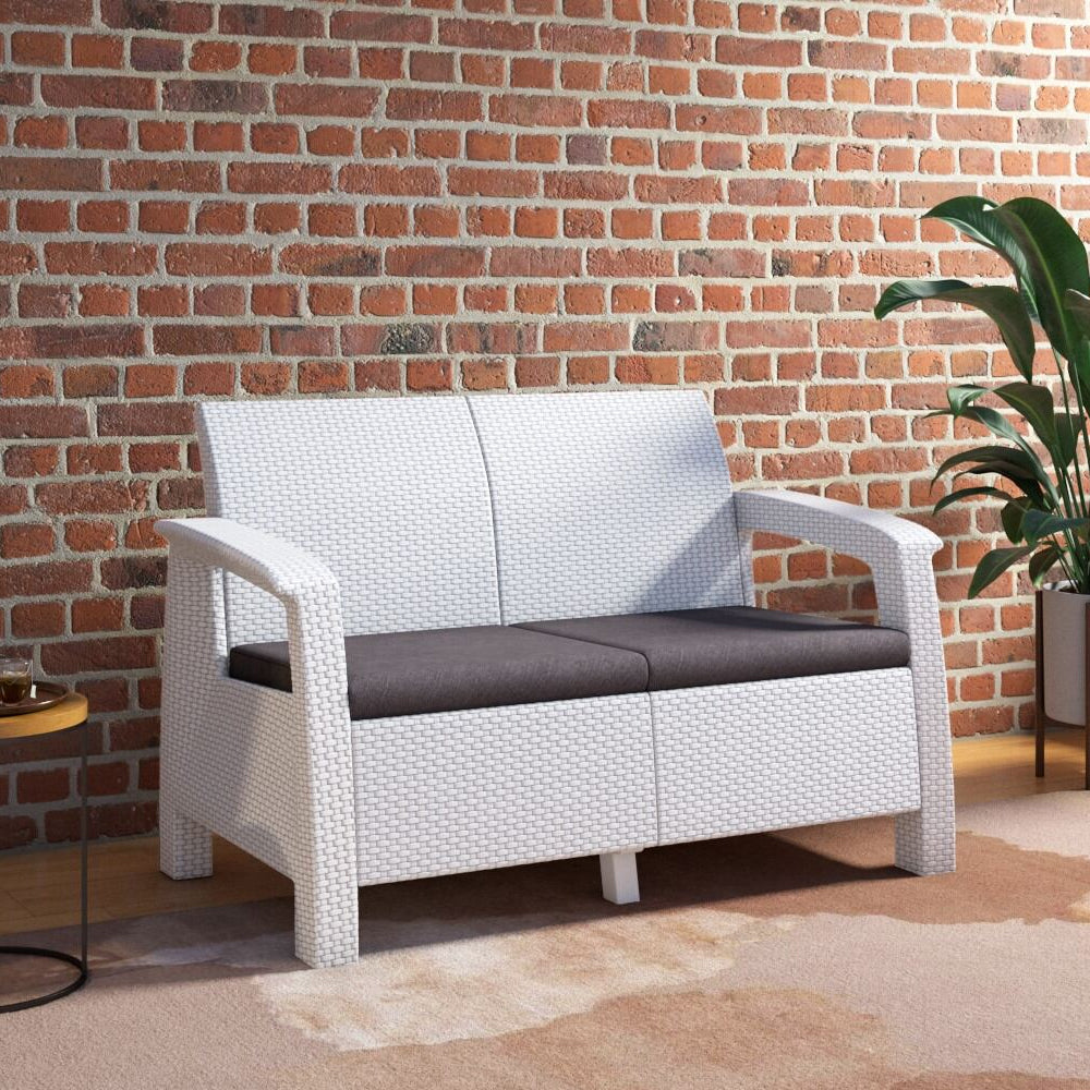 Nilkamal Goa Plastic 2 Seater Sofa with Cushion (Milky White and Grey)