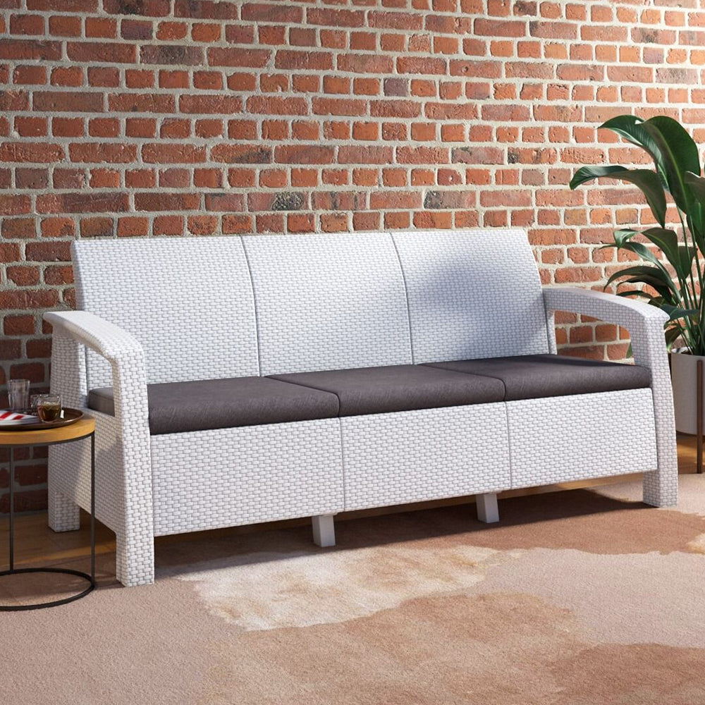 Nilkamal Goa Plastic 3 Seater Sofa with Cushion (Milky White and Grey)