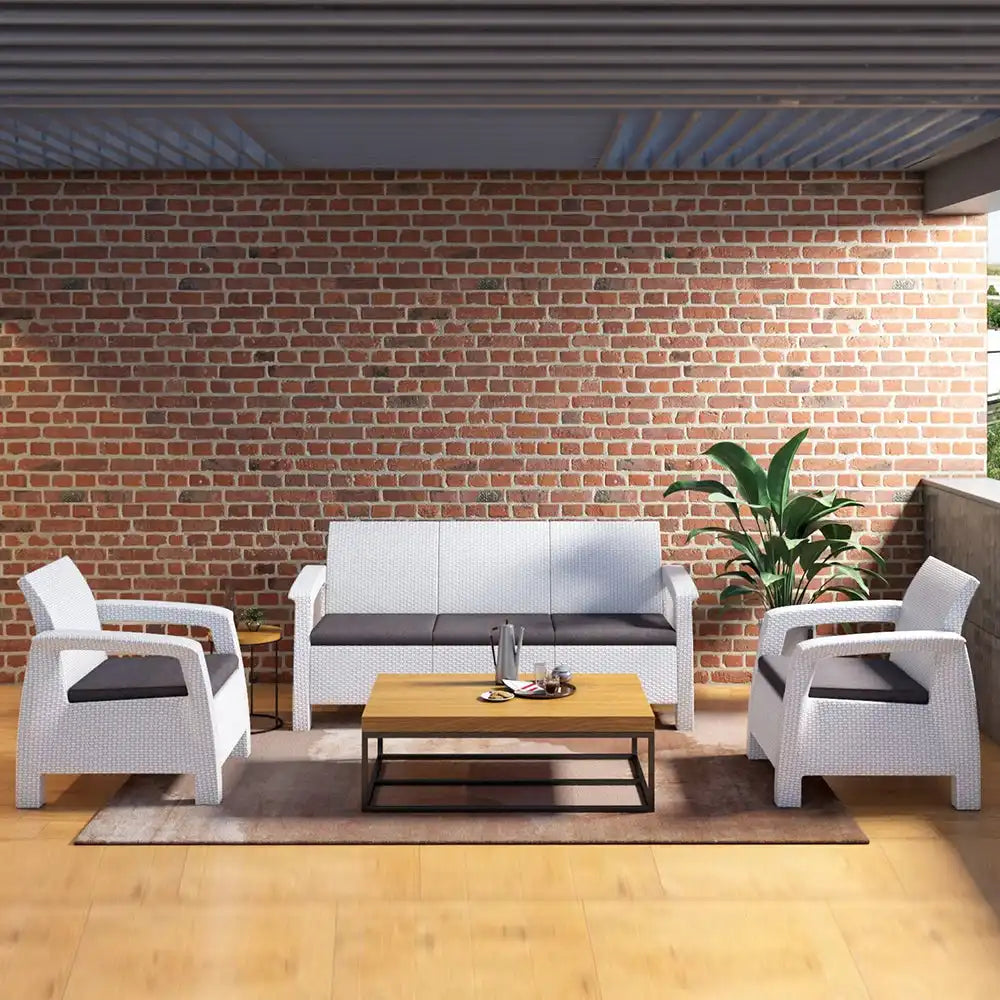 Nilkamal Goa Plastic 3 + 1 + 1 Seater Sofa with Cushion (Milky White and Grey) - Main View