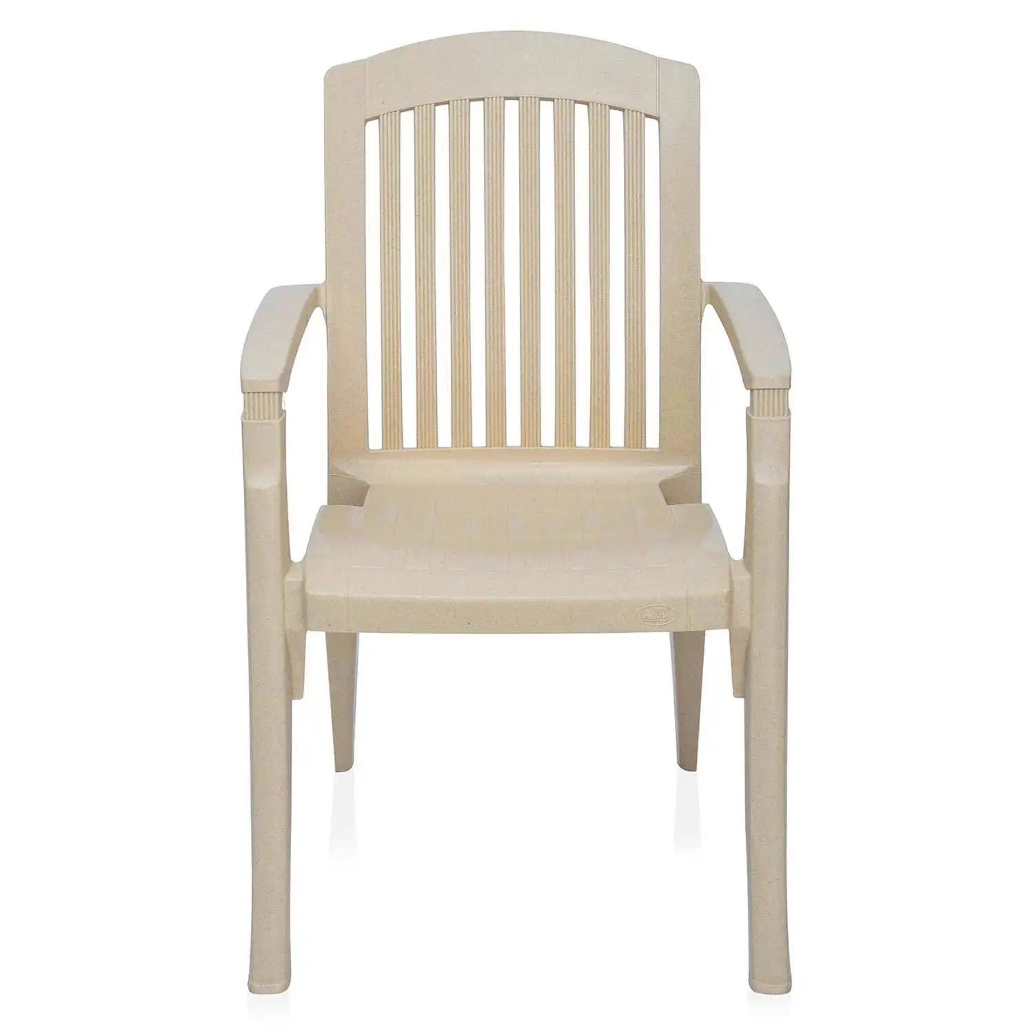 Nilkamal Heritage Plastic Arm Chair (Marble Beige) - Front View