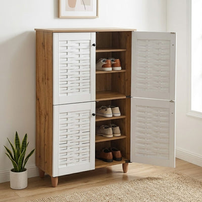 Nilkamal Kaira 4 Door Shoe Rack (Oak & White)