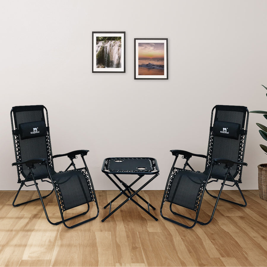 Nilkamal Lisle Foldable Easy Chairs + Table Set (Black)