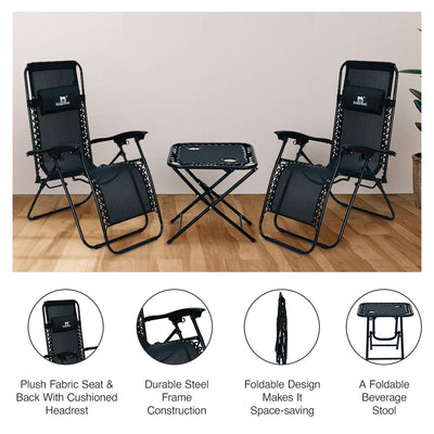 Nilkamal Lisle Foldable Easy Chairs + Table Set (Black)