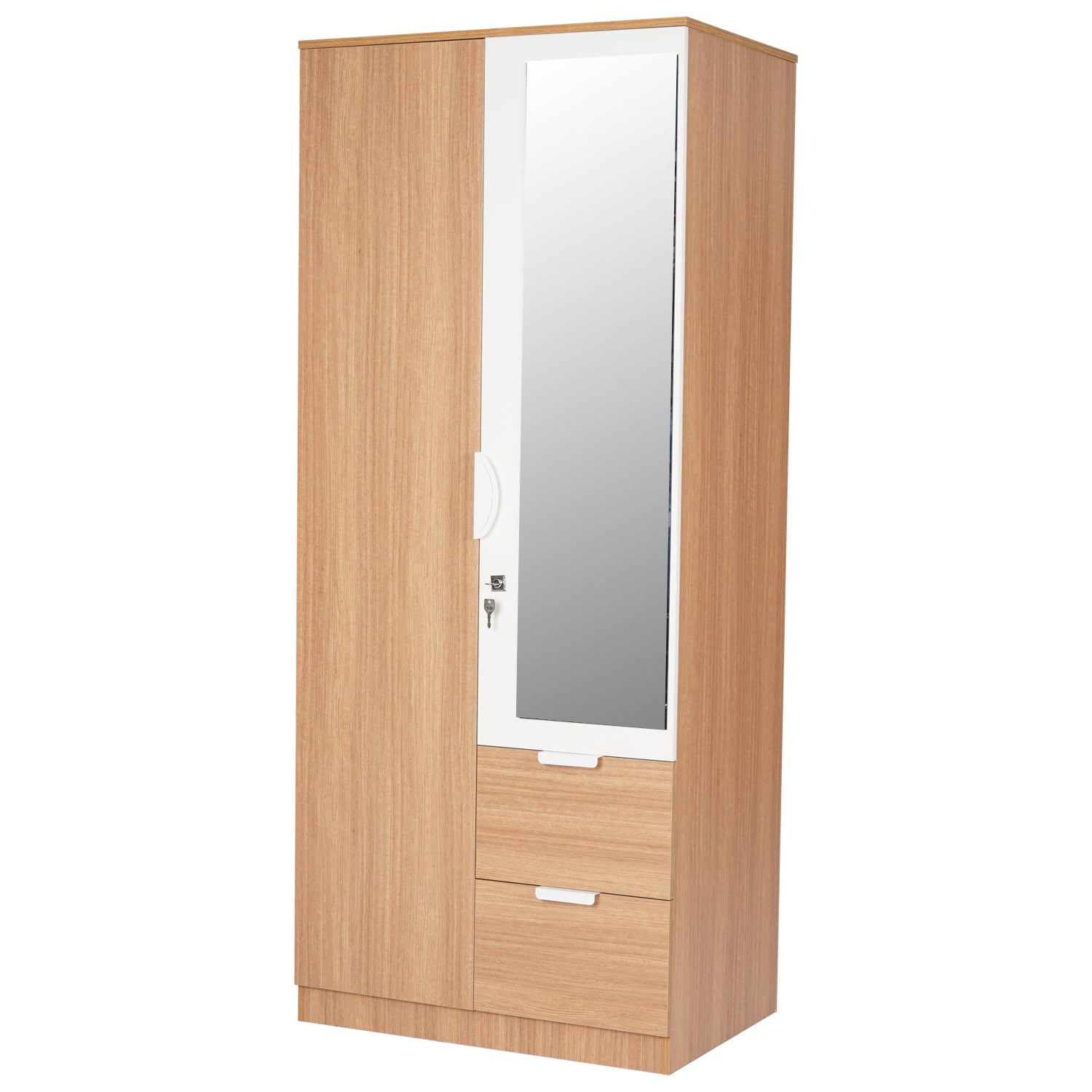 Nilkamal Indio 2 Door Wardrobe With Mirror (Teak & White)