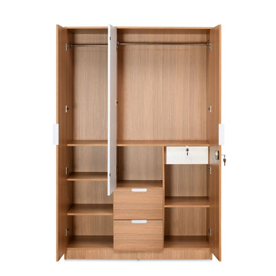 Nilkamal Indio 3 Door Wardrobe with Mirror (Teak & White)