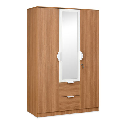 Nilkamal Indio 3 Door Wardrobe with Mirror (Teak & White)