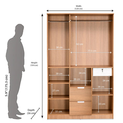 Nilkamal Indio 3 Door Wardrobe with Mirror (Teak & White)