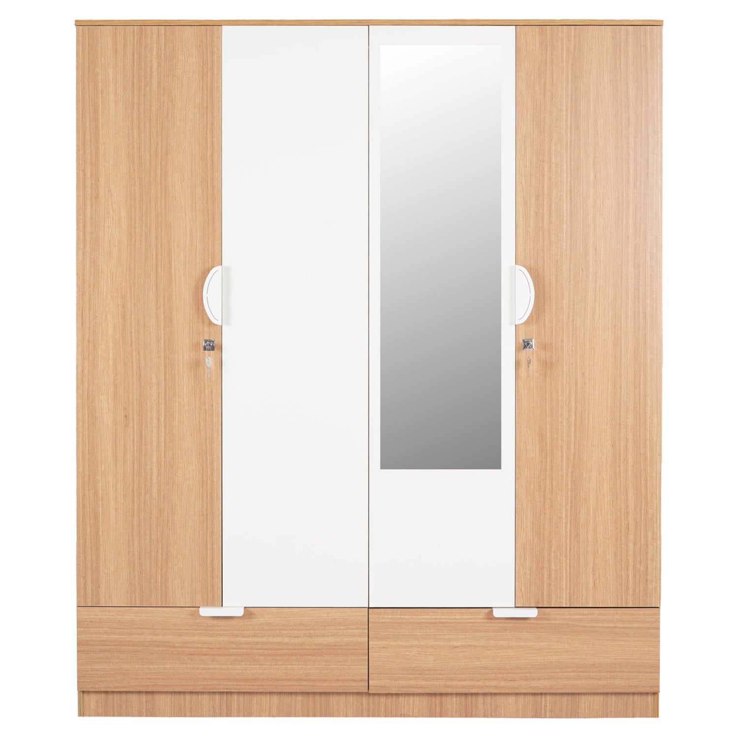 Nilkamal Indio 4 Door Wardrobe With Mirror (Teak & White)