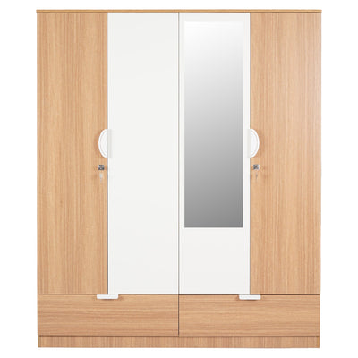 Nilkamal Indio 4 Door Wardrobe With Mirror (Teak & White)