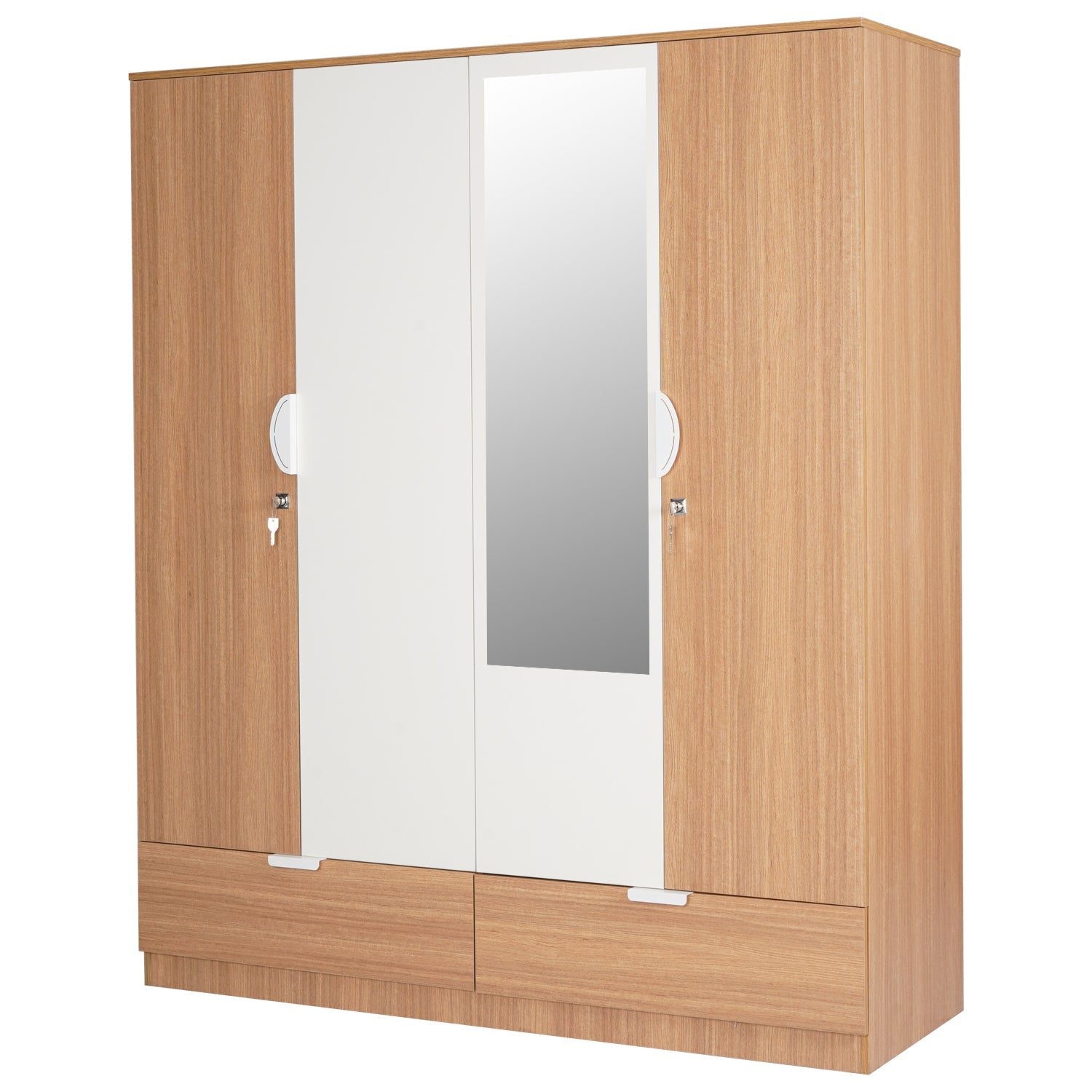 Nilkamal Indio 4 Door Wardrobe With Mirror (Teak & White)
