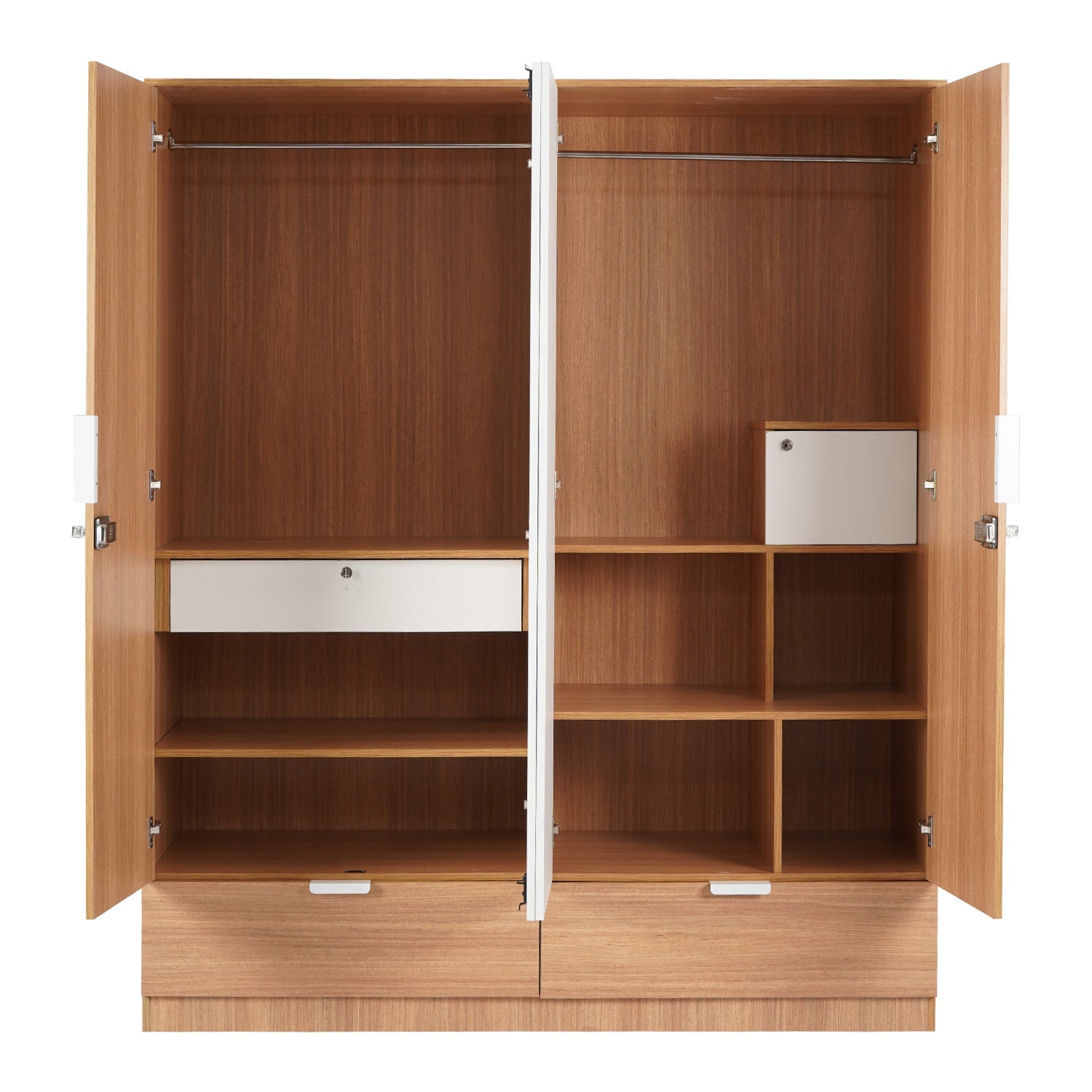 Nilkamal Indio 4 Door Wardrobe With Mirror (Teak & White)