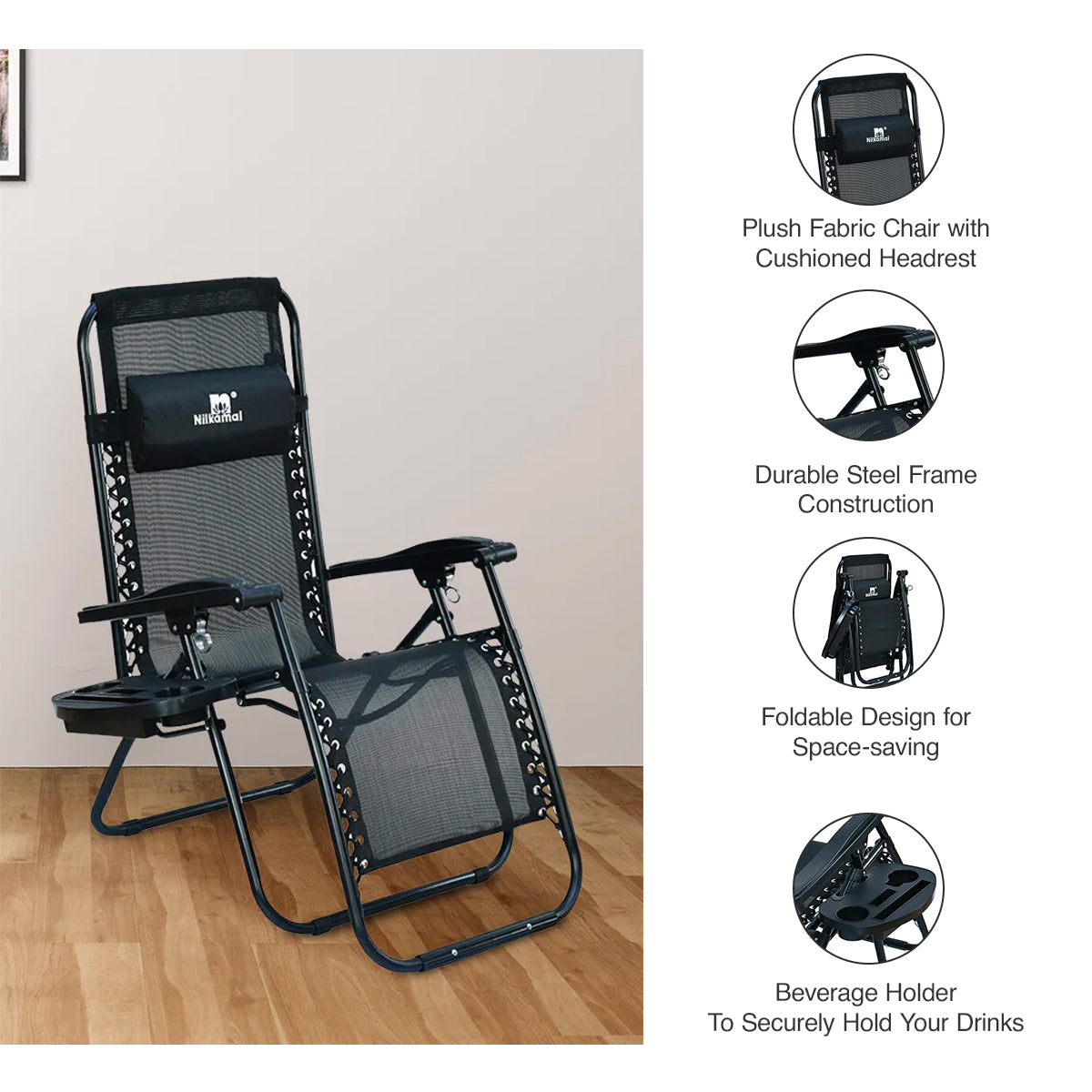 Nilkamal Wayne Foldable Easy Chair (Black)