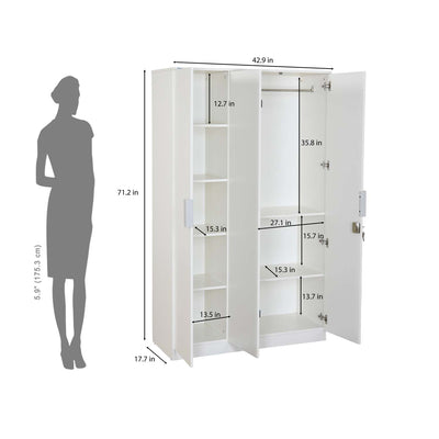 Nilkamal Joyce 3 Door Wardrobe (Frosty White)