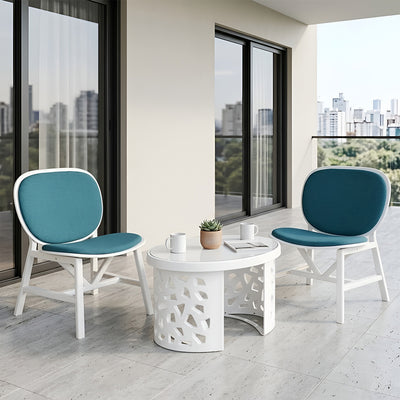 Nilkamal Arena Chairs and Crystal Glass Top Coffee Table Plastic Outdoor Set (Milky White & Blue)