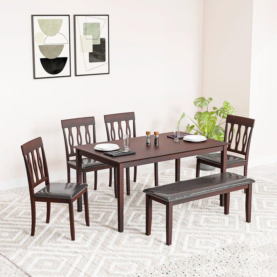 Nilkamal Olivia 6 Seater Dining Set with Bench (Brown)