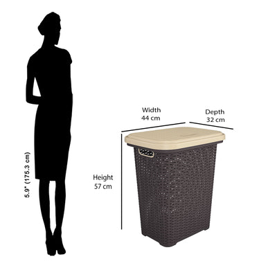 Nilkamal Elegance Laundry Basket 50 Litre with Lid (Season Rust Brown & Marble Beige)