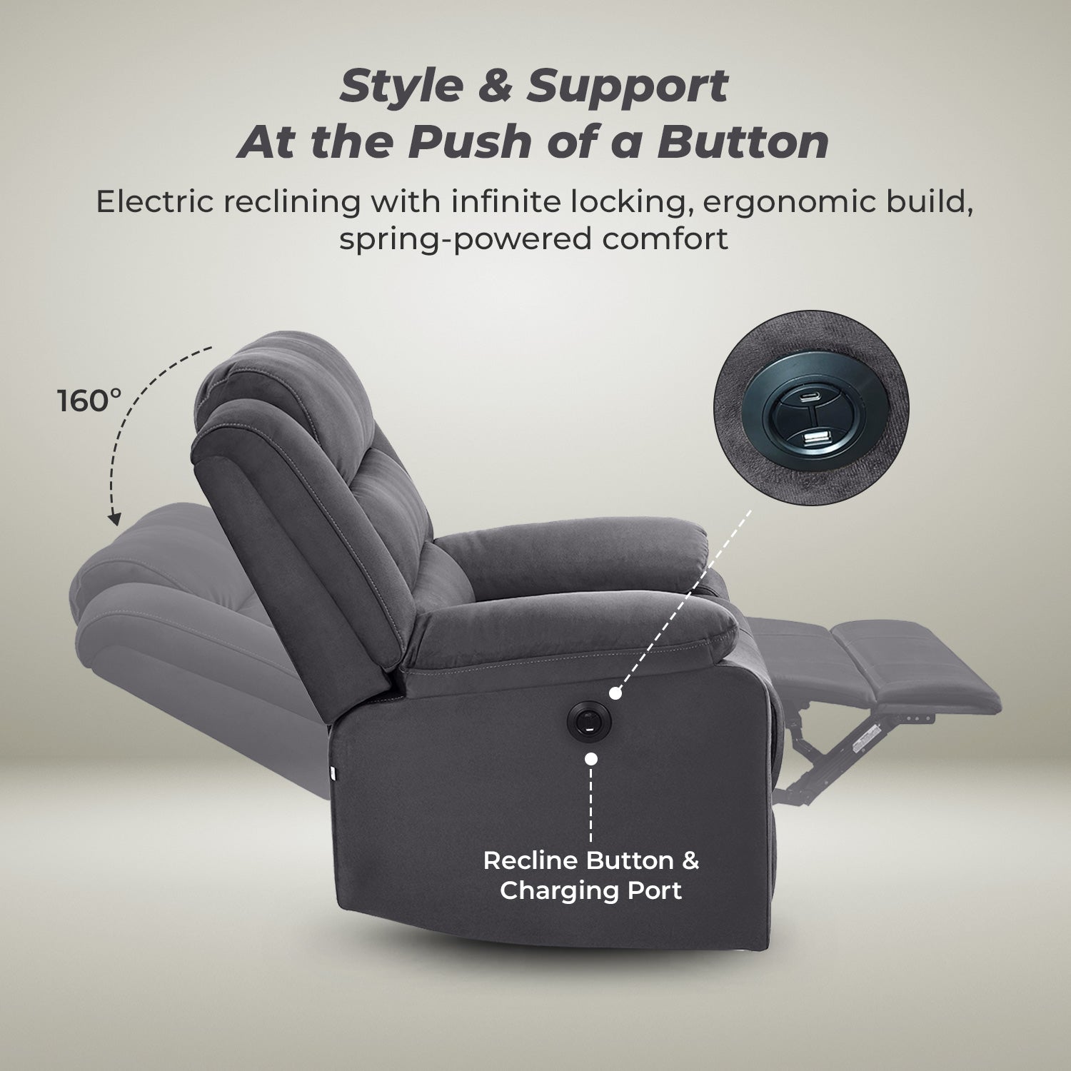 Nilkamal Sierra 1 Seater Electric Recliner Sofa (Brown)