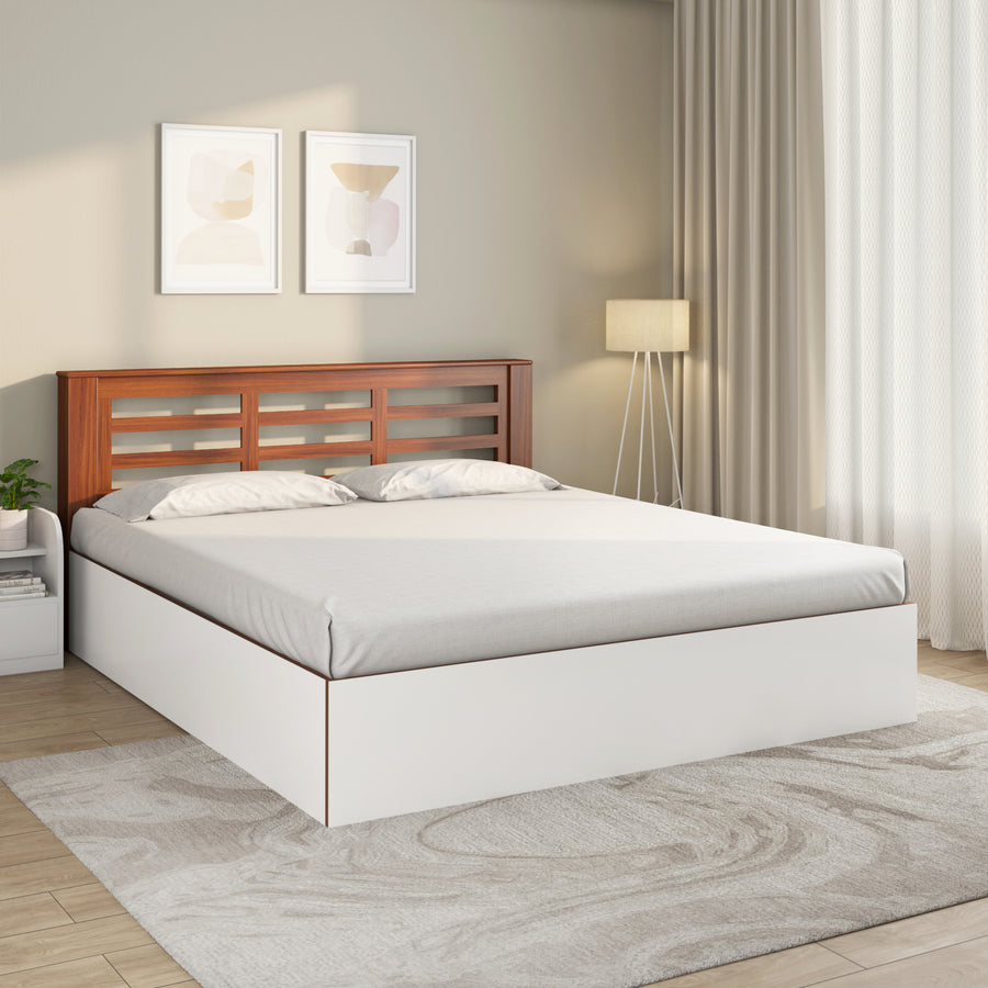 Nilkamal Maple Max Solid Wood Bed With Box Storage (White)