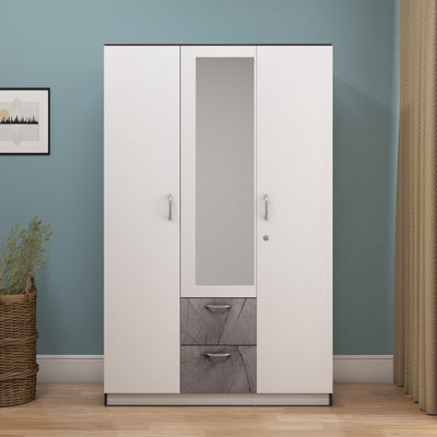 Nilkamal Marbito 3 Door Wardrobe With Mirror (White)