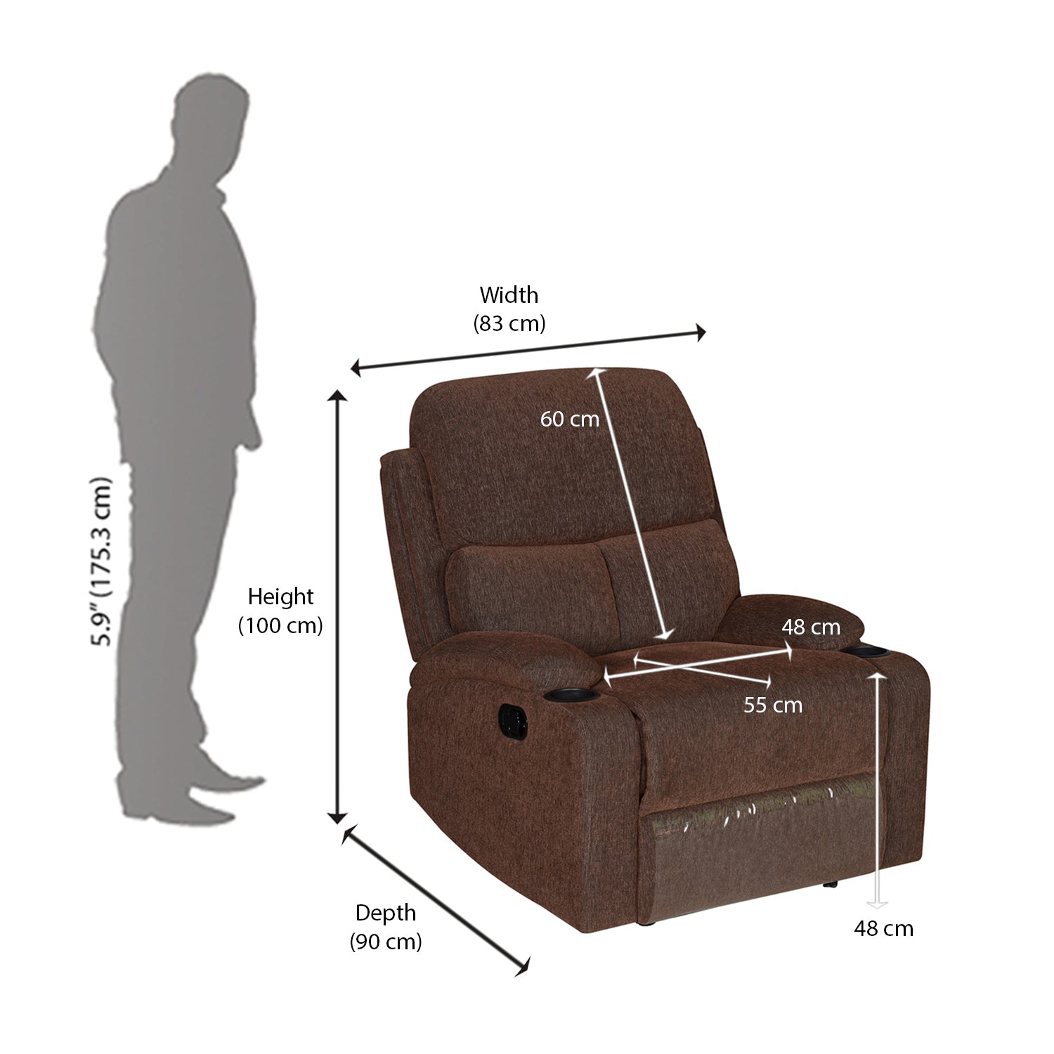 Nilkamal Matt 1 Seater Manual Recliner (Cocoa)