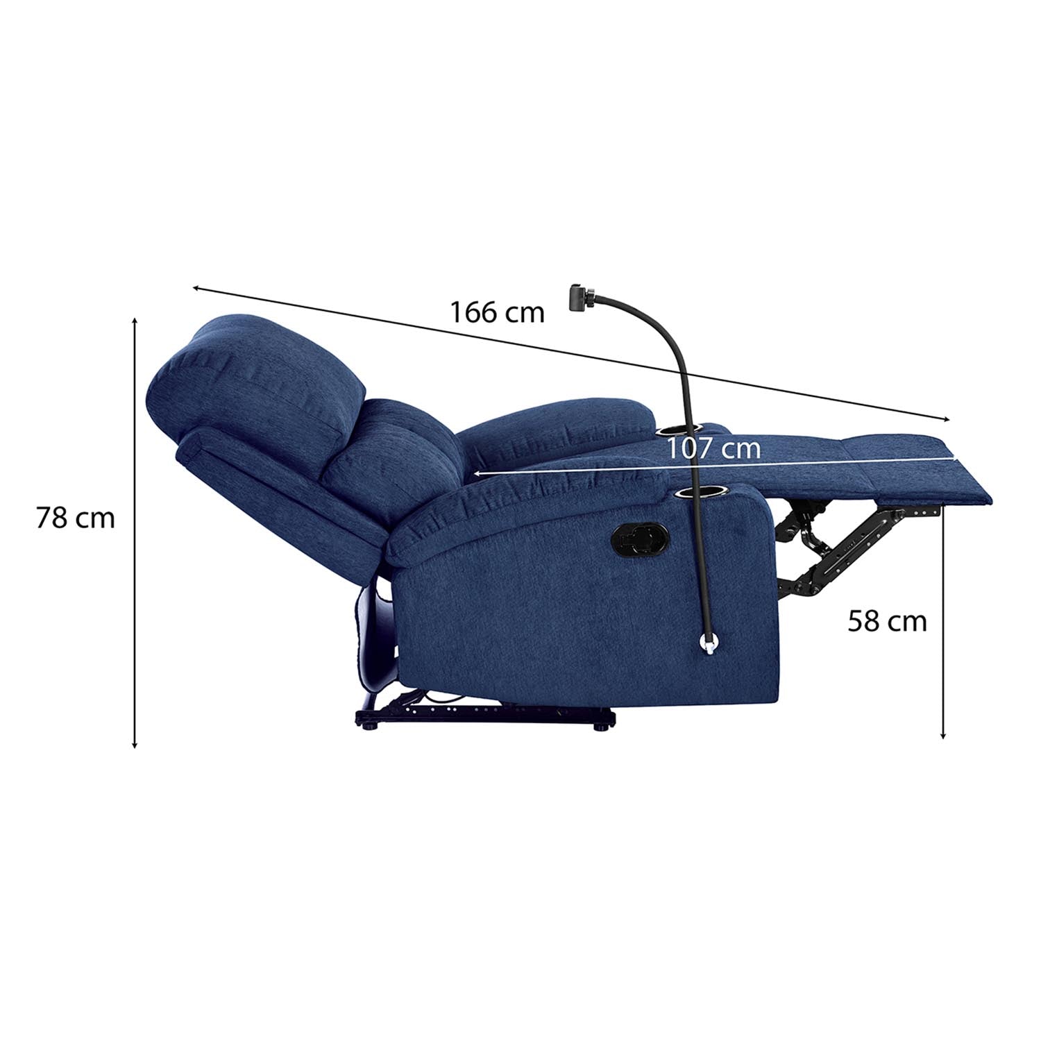Nilkamal Matt 1 Seater Manual Recliner with Cup & Mobile Holder (Blue)